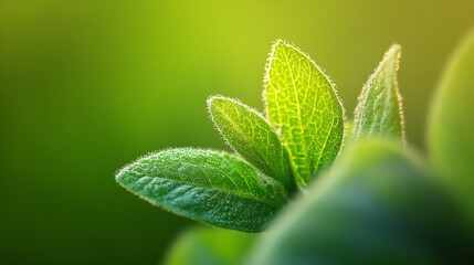 Aufkleber - Fresh Green Leaves in Soft Focus with Gentle Sunlight Backdrop : Generative AI