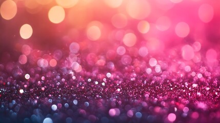 Fototapete - Magical Bokeh Background with Vibrant Pink and Orange Glitter Sparkles : Generative AI