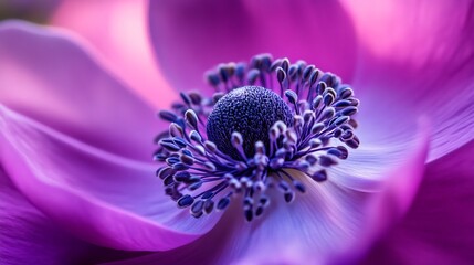 Poster - Exquisite Closeup of Violet Anemone Flower in Full Bloom with Soft Petals : Generative AI