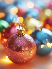 Aufkleber - Vibrant Assortment of Colorful Christmas Ornaments with Glitter and Sparkle : Generative AI