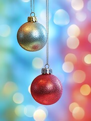 Aufkleber - Colorful Christmas Baubles on Sparkling Background with Festive Holiday Lighting : Generative AI