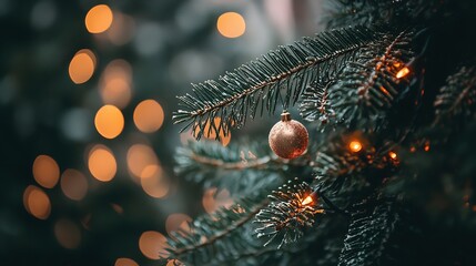 Aufkleber - Cozy Holiday Ambiance with Rustic Christmas Tree and Warm Lighting : Generative AI