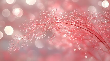 Aufkleber - Delicate Pink Branches with Sparkling Bokeh and Dewdrops : Generative AI