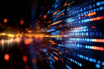 Poster - Abstract Conceptual Digital Data Stream Matrix with Binary Code for Technology Backgrounds : Generative AI