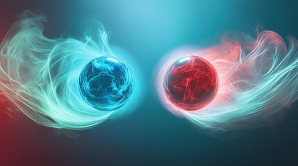 Two Glowing Spheres Representing Magnetic Poles with Delicate Curving Field Lines and Ethereal Glow on a Gradient Blue Background