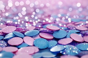 Fototapete - Glittery pink and blue sequin confetti with bokeh effect : Generative AI