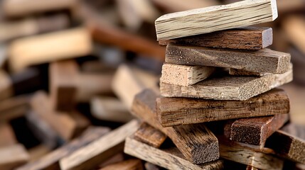 Poster - Stacked Wooden Blocks Closeup Textured Natural Background Rustic Design : Generative AI
