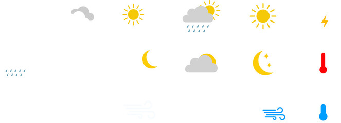 weather icon set, weather flat symbols transparent background