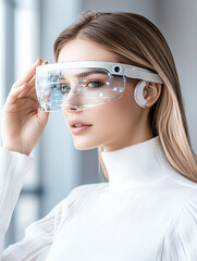 Poster - Empowered woman in a tech-enabled office analyzing kpi progress with advanced visual tools and innovative solutions to drive business success