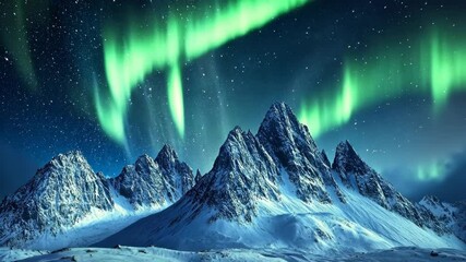 Wall Mural - The Northern Lights dance over snow-capped mountains in a breathtaking display of nature's beauty
