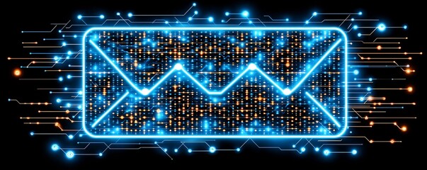 Poster - Digital Email Icon on Abstract Circuit Board Background