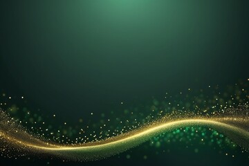 Poster - Green abstract background with golden particles, horizontal composition