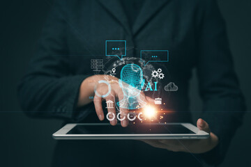 Fototapete - Chat with AI. Artificial intelligence. The concept of accessing imagination by feeding commands to Ai to create what is in our mind with futuristic technology through the Internet...