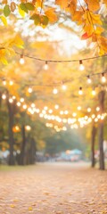 Wall Mural - Illuminated Autumn Fair with Warm Festive Lights and Colorful Fall Foliage - Suitable for Thanksgiving and Halloween