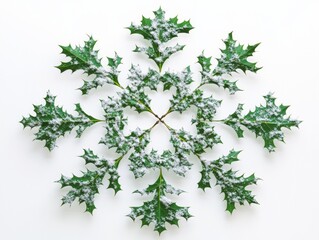 Poster - Minimalist Winter Snowflake Design Holly Branch Symmetry for Christmas and New Year Decor