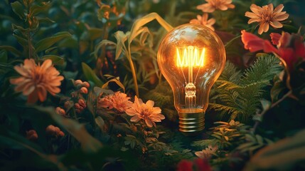 Canvas Print - Light Bulb on Green Field