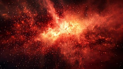 Wall Mural - a fiery red nebula in the night sky glows with a bright light