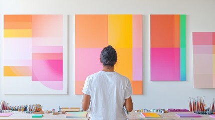 Aufkleber - Contemporary Artist in Studio Creating Vibrant Abstract Art