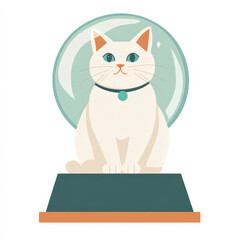 cat fortune teller with crystal ball, modern flat design, whimsical and charming illustration featur