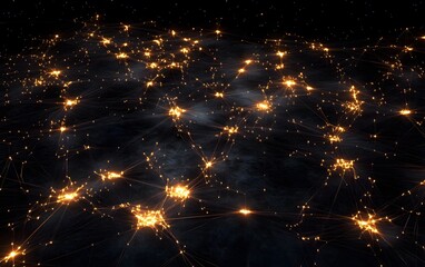Poster - A stunning visualization of interconnected nodes and glowing lights, representing networks in a dark cosmic space.