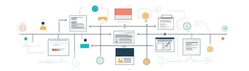 Poster - Abstract illustration of digital communication, showcasing data flow, technology, and interconnected elements in a modern design.