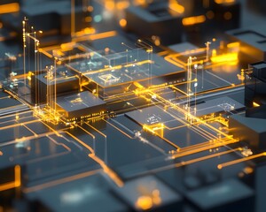 Poster - Abstract technology background with glowing circuits and microchips, representing digital innovation and modern computing.