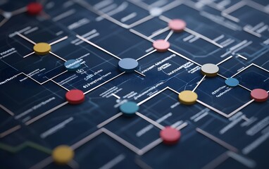 Poster - Close-up view of a complex network diagram featuring colorful nodes on a dark background, ideal for tech or data visualization.