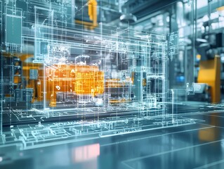 Poster - Futuristic industrial digital architecture showcasing advanced technology and automation in a modern manufacturing environment.