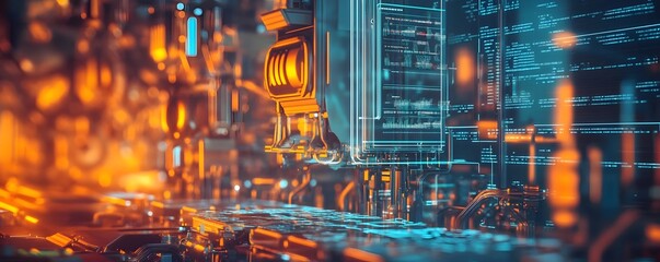 Poster - Futuristic technology background featuring vibrant lights and intricate digital patterns, perfect for digital art and tech themes.