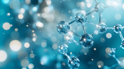 Poster - A close-up view of molecular structures on a vibrant blue background, showcasing scientific and technological themes with a bokeh effect.