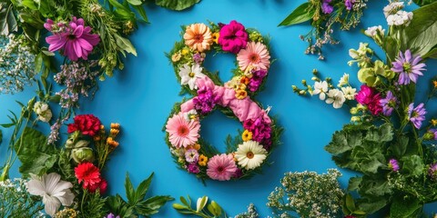 Wall Mural - Flower arrangement on a blue background