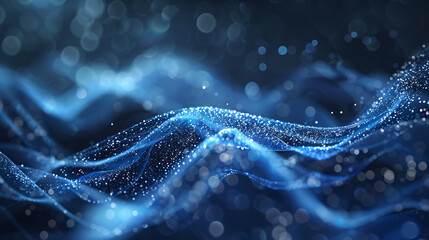 Fototapete - Abstract blue digital particles wave with bokeh and light background.