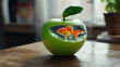© StirfryMoJi - A unique and creative take on a fishbowl, a goldfish swims happily inside a hollowed-out green apple filled with water.