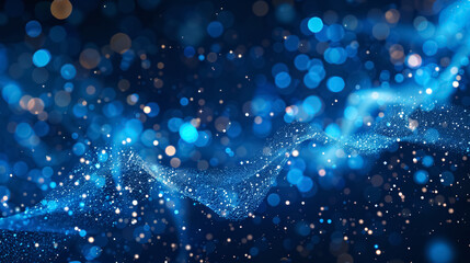 Fototapete - Abstract blue digital particles wave with bokeh and light background.