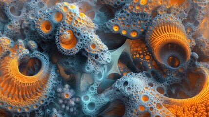 Poster - A complex AI-generated fractal artwork, with evolving patterns that resemble futuristic coral reefs and digital architecture.
