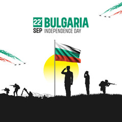 Happy Independence Day! Bulgaria with the Bulgaria flag and the Bulgaria Army and soldier salute of their flag illustration design.