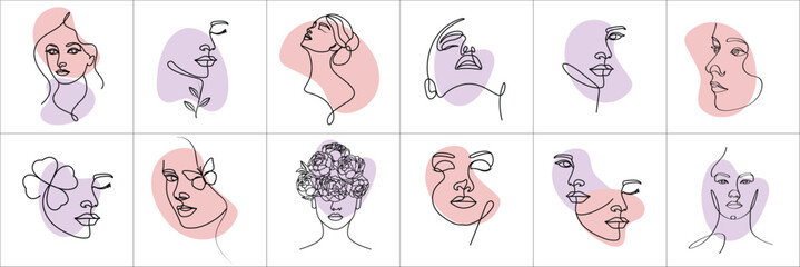 Wall Mural - Modern minimal women's faces artwork elegance Feminine poster artwork.