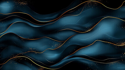 Poster - Elegant blue and gold abstract waves create a luxurious and dynamic background, perfect for design and decorative projects.