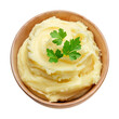 © TransPicHub - Creamy mashed potatoes in wooden bowl. transparent background