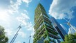 © peerawat - An eco-friendly skyscraper with wind turbines integrated into the design, generating renewable energy for the building.