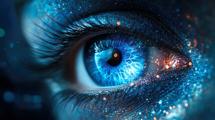 Excentric close up of a eye symbolism of hypnosis, holiday concept January 4.