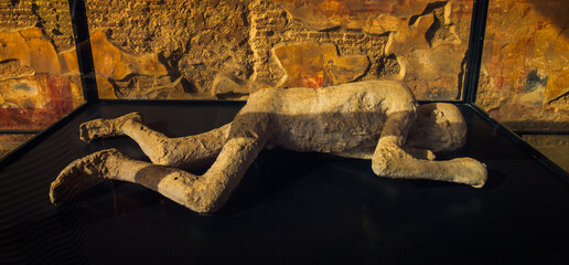 Preserved Remains of victim in Pompei city destroyed by Vesuvius Volcano