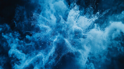 Aufkleber - Vibrant blue water splash creates mesmerizing patterns in a dark environment at night
