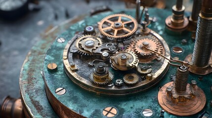 Intricate Steampunk Inspired Mechanical Clock Workshop with Vintage Components