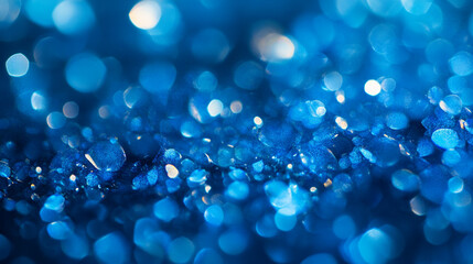 Poster - Glittering blue crystals shine under soft lighting in a close-up view captured indoors