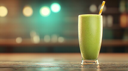 Green Smoothie in Tall Glass with Straw.