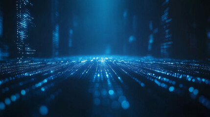 Poster - Digital landscape with glowing blue particles in a futuristic environment