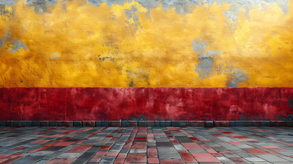 Red and Yellow Wall with Stone Floor 3D Illustration