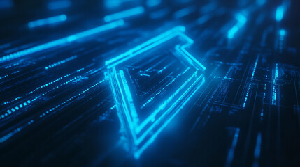 Poster - Abstract neon digital matrix design with glowing blue lines and shapes in a futuristic style