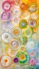 Wall Mural - A colorful display of round shapes, like bubbles or flowers. AI.